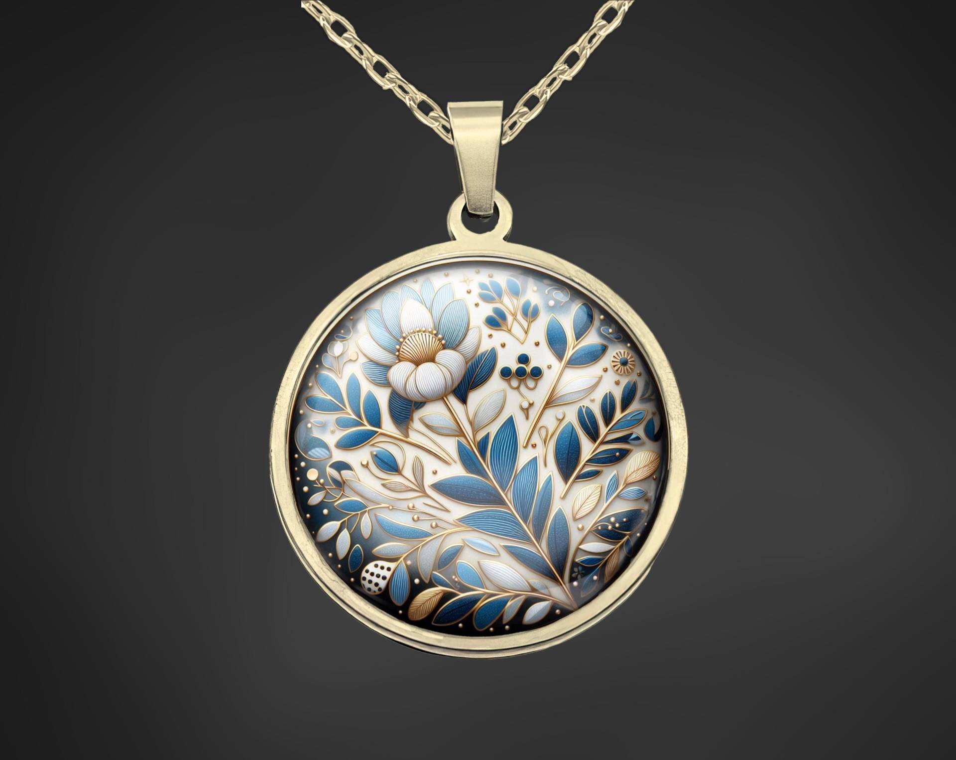 Kette Halskette Gold Blau Blumen Damen Frau von Sweetlittlelove24