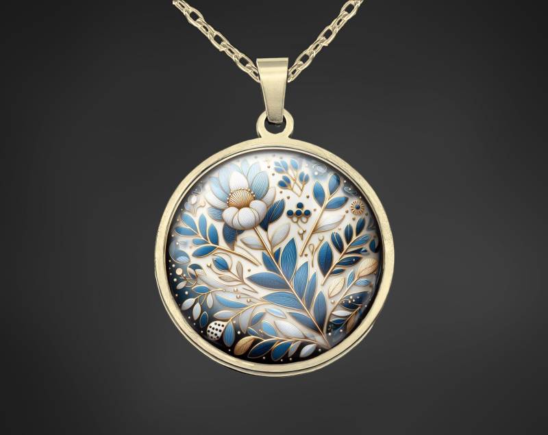 Kette Halskette Gold Blau Blumen Damen Frau von Sweetlittlelove24