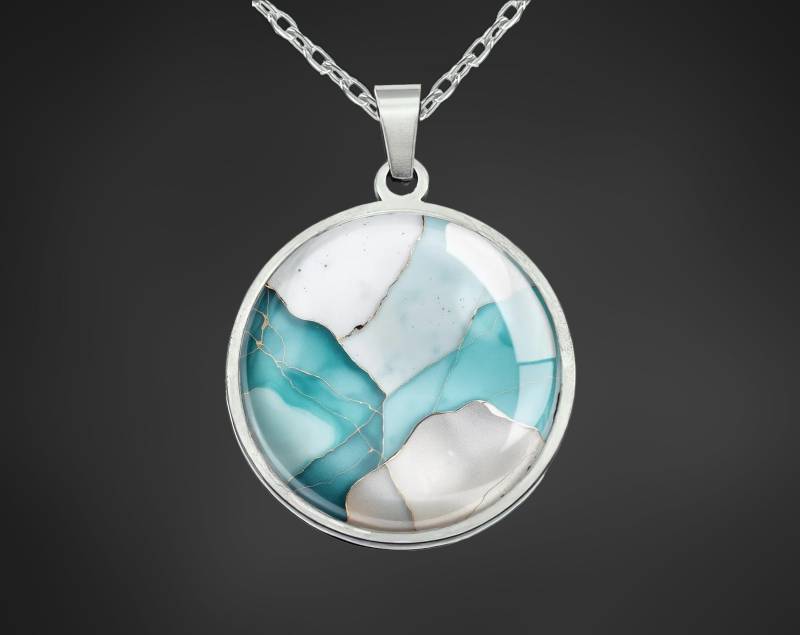 Kette Halskette Türkis Silber Mit Rundem Anhänger von Sweetlittlelove24