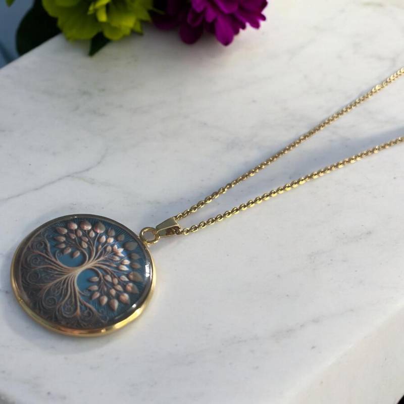 Lebensbaum Kette Halskette Gold Blau von Sweetlittlelove24