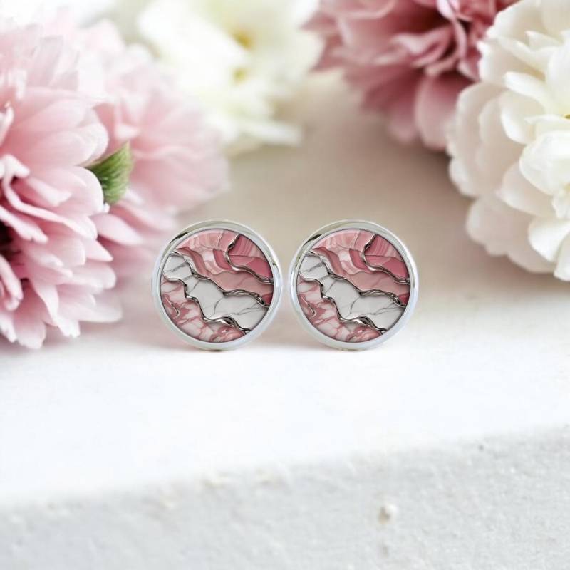 Marmor Ohrringe Silber Rosa Edelstahl Ohrstecker von Sweetlittlelove24