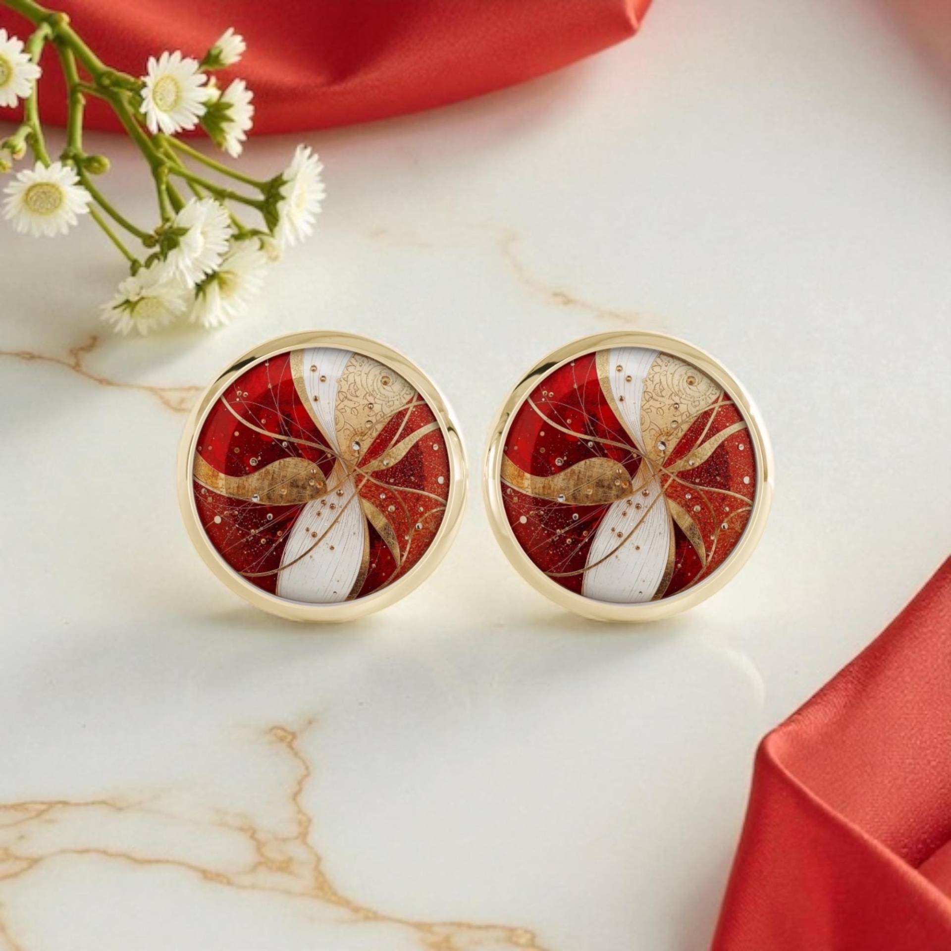 Ohrringe Frau Ohrstecker Gold Rot von Sweetlittlelove24