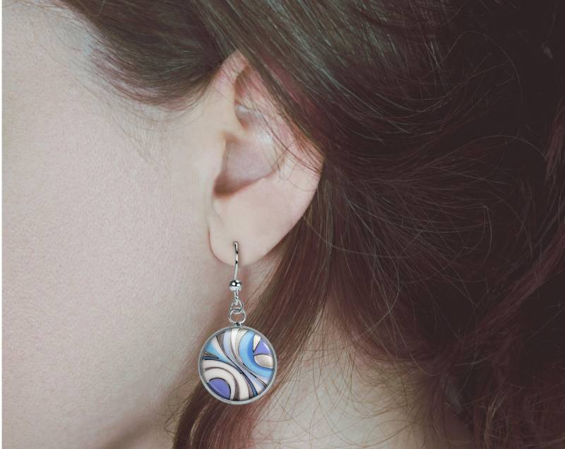 Ohrringe Hängend Edelstahl Silber Blau Rund von Sweetlittlelove24