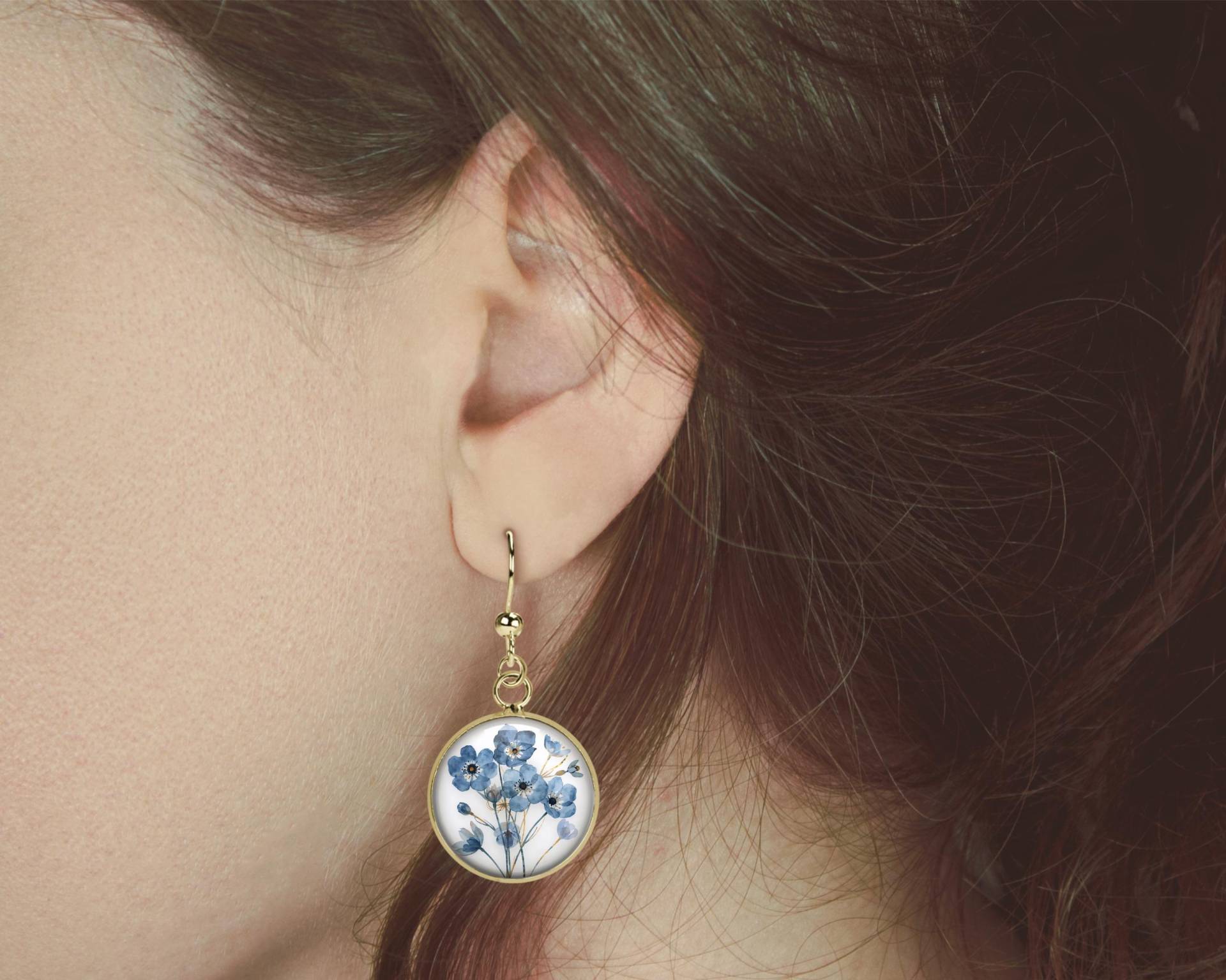 Ohrringe Hängend Gold Edelstahl Vergissmeinnicht von Sweetlittlelove24