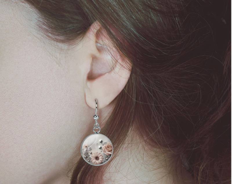 Ohrringe Hängend Silber Blumen Rosa von Sweetlittlelove24