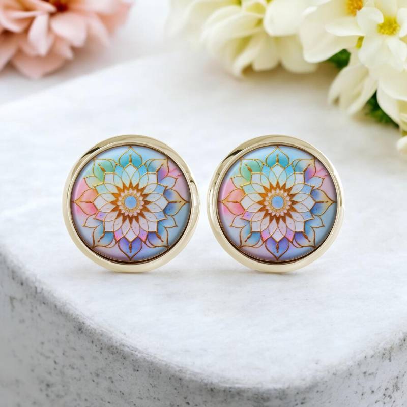 Ohrringe Ohrstecker Gold Mandala Bunt Edelstahl Damen Mädchen Schmuck von Sweetlittlelove24