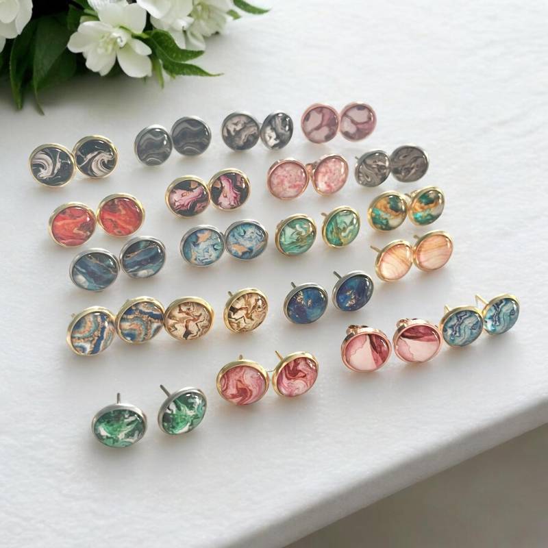 Ohrringe Ohrstecker in Gold Silber Roségold Edelstahl Marmor Muster Verschiedene Farben Mädchen Damen Geschenk Schmuck von Sweetlittlelove24