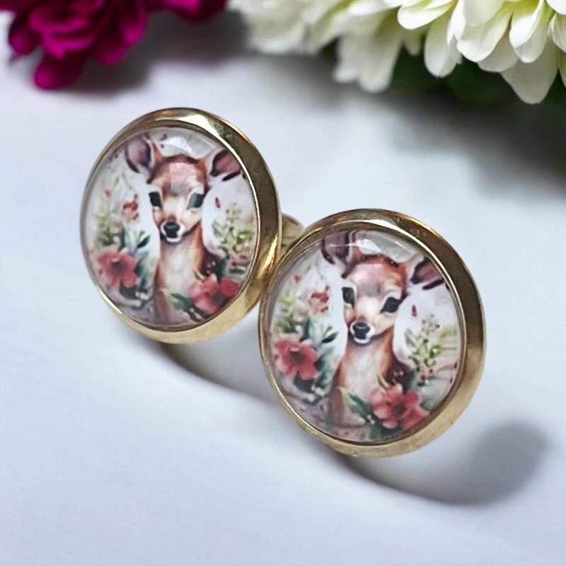 Ohrringe Ohrstecker in Gold Silber Roségold Edelstahl Reh Tiermotiv Mädchen Damen Geschenk von Sweetlittlelove24