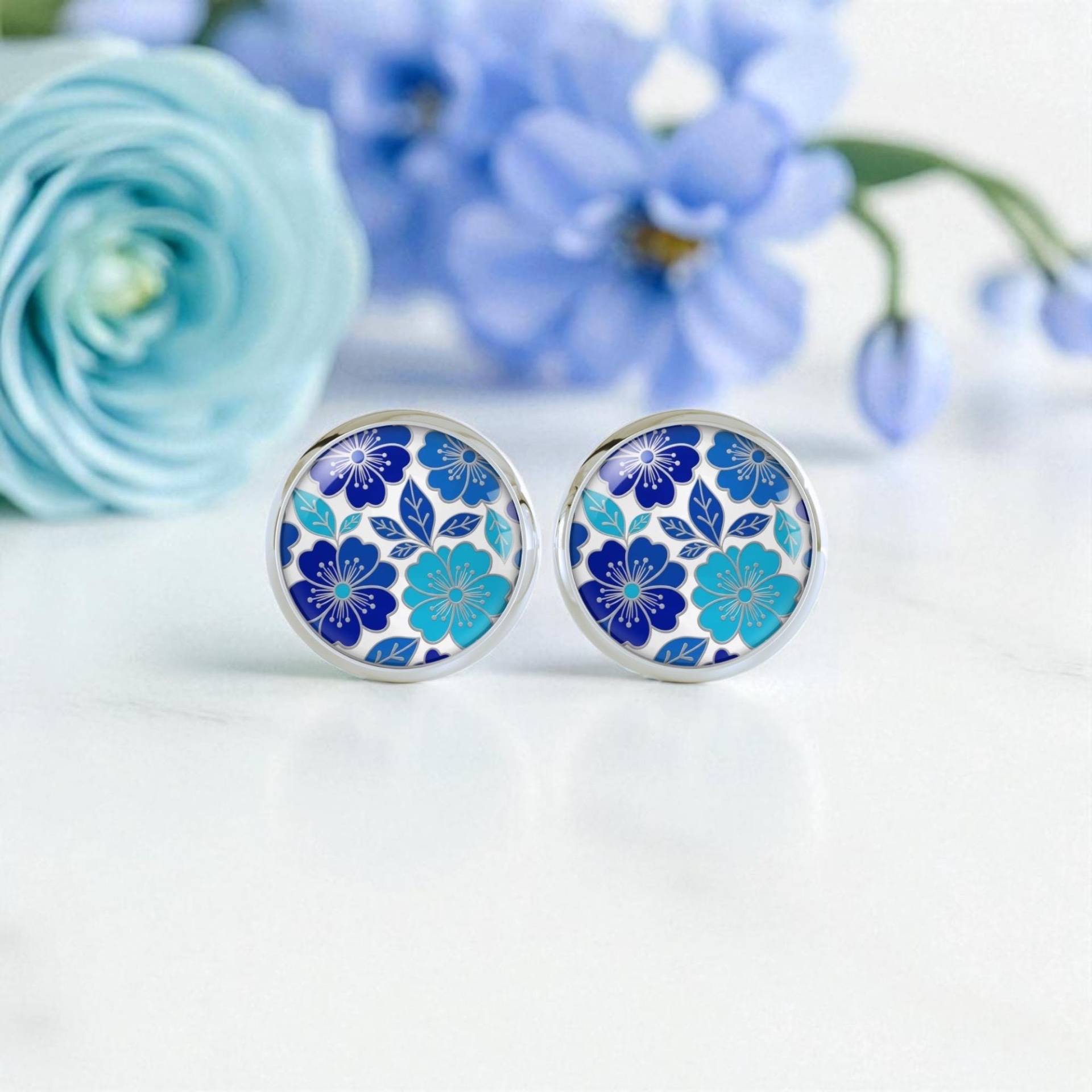 Ohrringe Silber Blau Türkis Blumen Damen Mädchen Ohrringe Silber Blau Türkis Blumen Damen Mädchen von Sweetlittlelove24