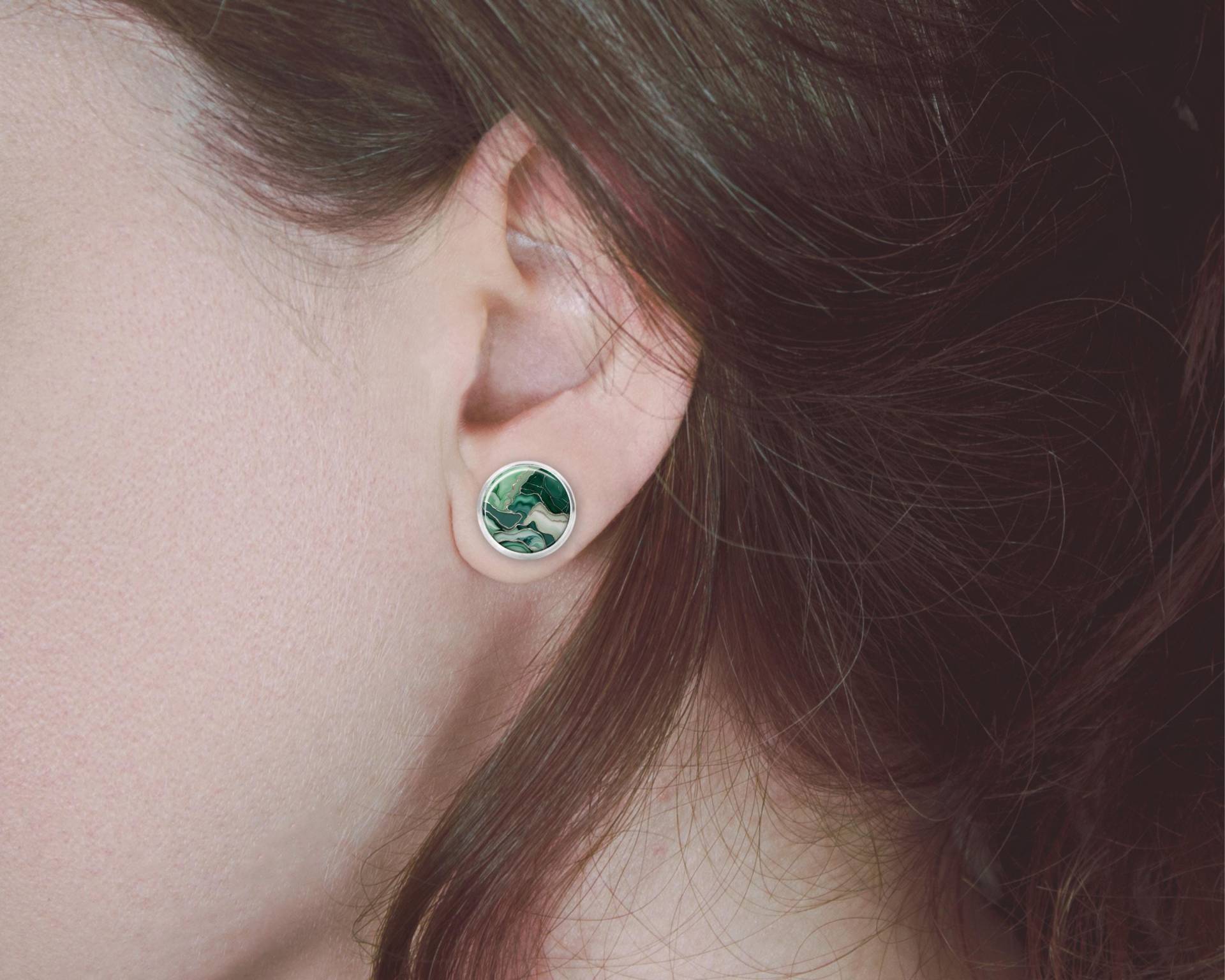 Ohrringe Silber Grün Edelstahl Ohrstecker Marmor von Sweetlittlelove24