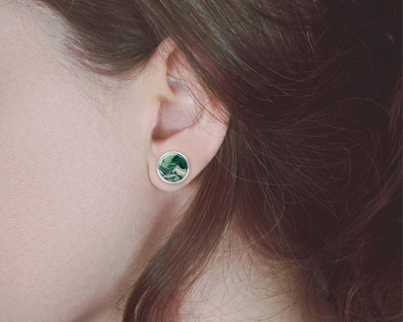 Ohrringe Silber Grün Edelstahl Ohrstecker Marmor von Sweetlittlelove24