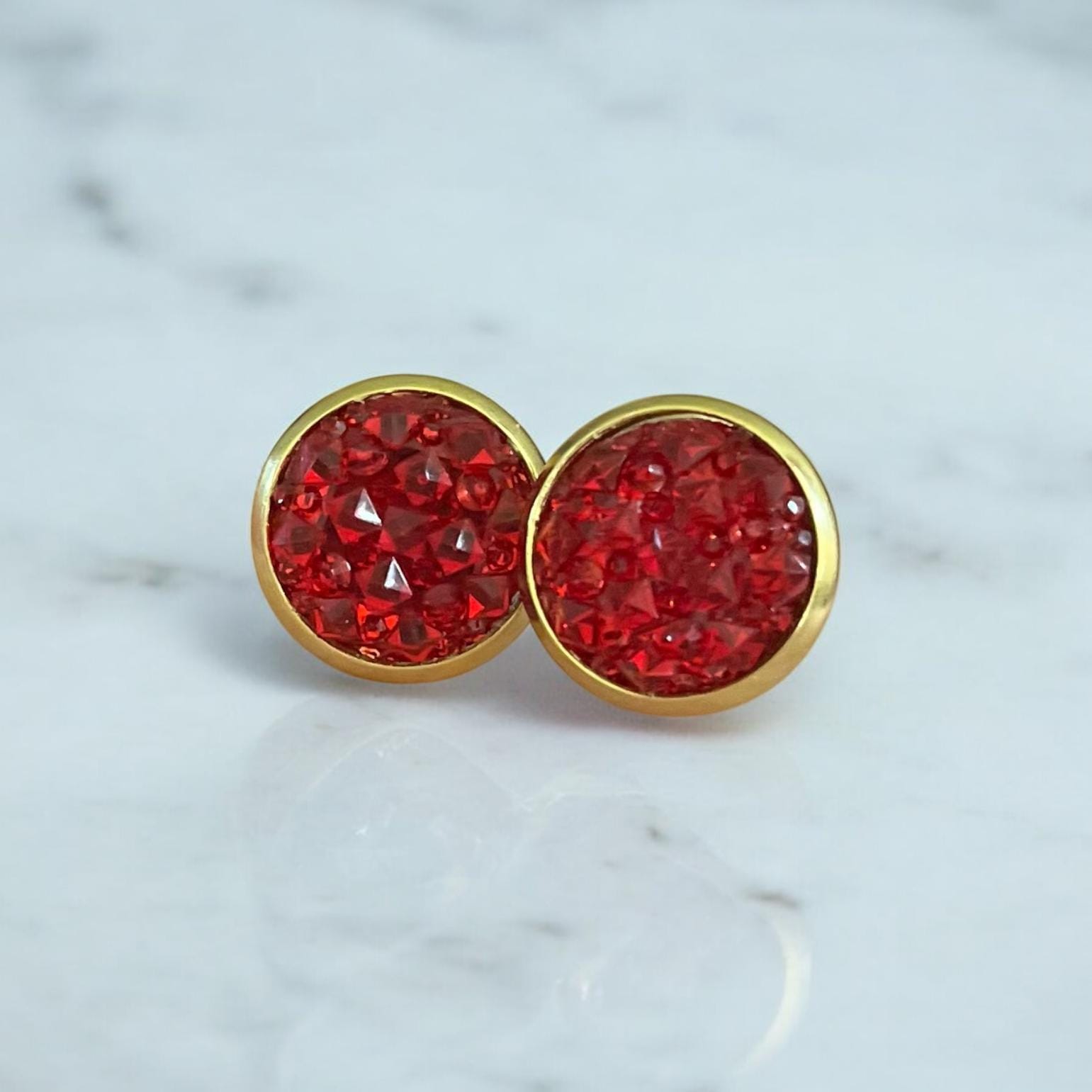 Ohrstecker Ohrringe Edelstahl Glitzer Gold Rot Ohrstecker Ohrringe Edelstahl Glitzer Gold Rot von Sweetlittlelove24