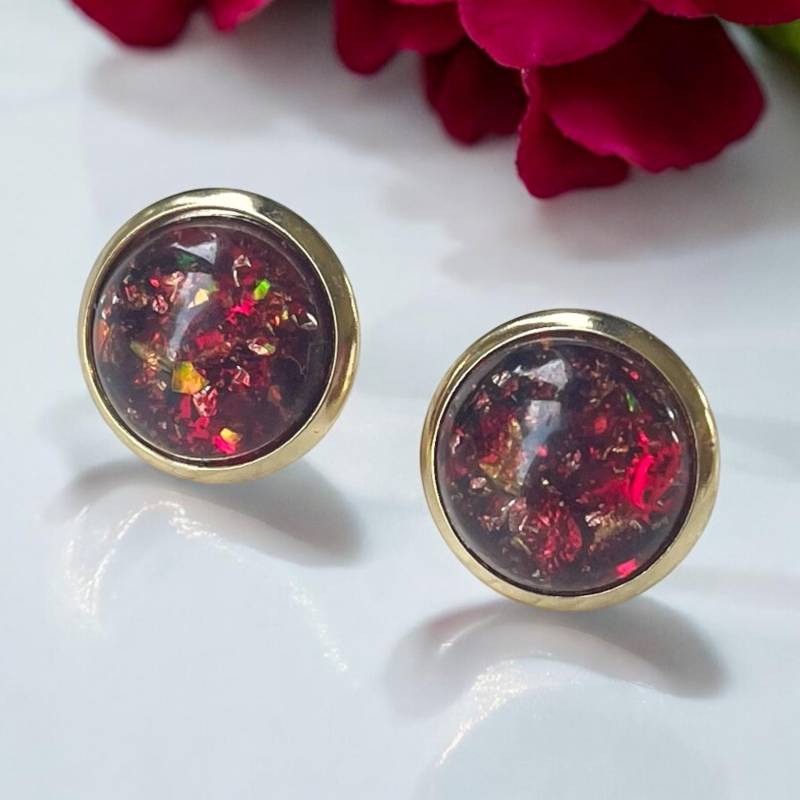 Ohrstecker Rot Harz Mit Goldfolie | Edelstahl Ohrringe Silber Gold Roségold Handgemachte Damen Geschenk Ohrstecker Rot Harz Mit Goldfolie | Edelstahl Ohrringe Silber Gold Roségold Handgemachte Damen Geschenk von Sweetlittlelove24