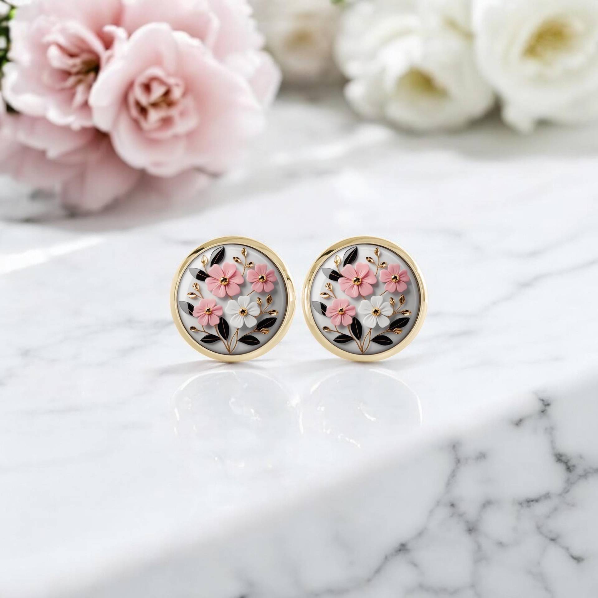 Ohrstecker Rund Gold Blumen Ohrstecker Rund Gold Blumen von Sweetlittlelove24