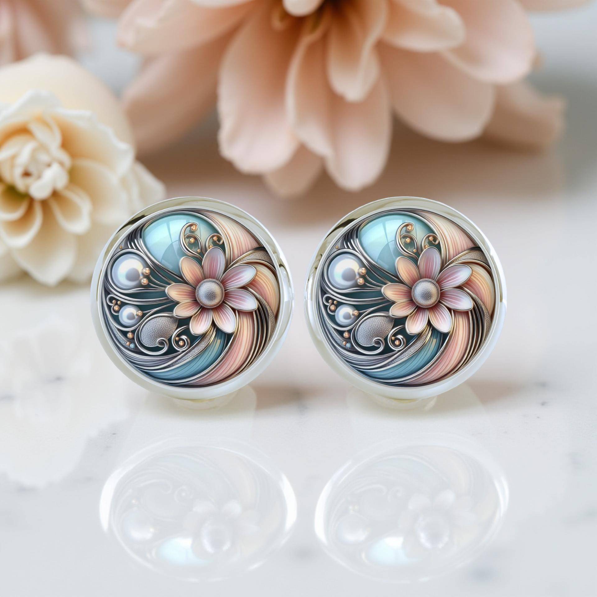 Ohrstecker Rund Silber Bunt von Sweetlittlelove24