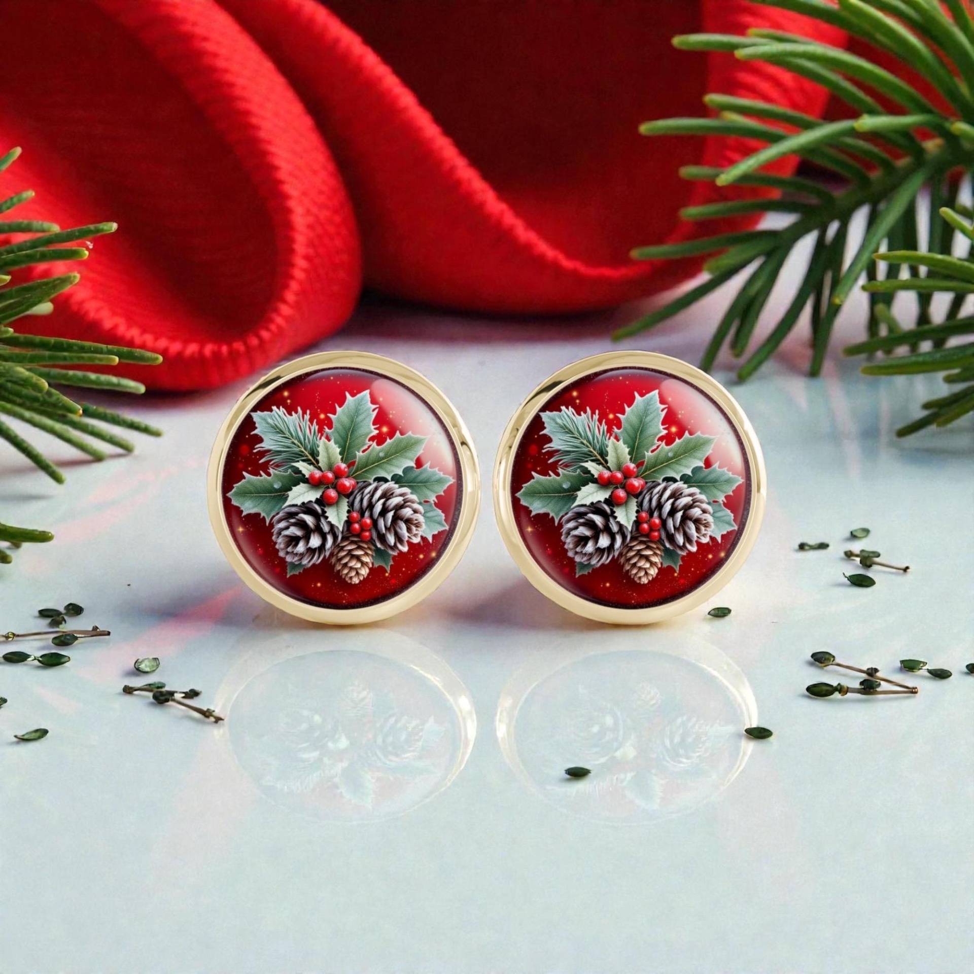 Ohrstecker Weihnachten Gold Rot von Sweetlittlelove24