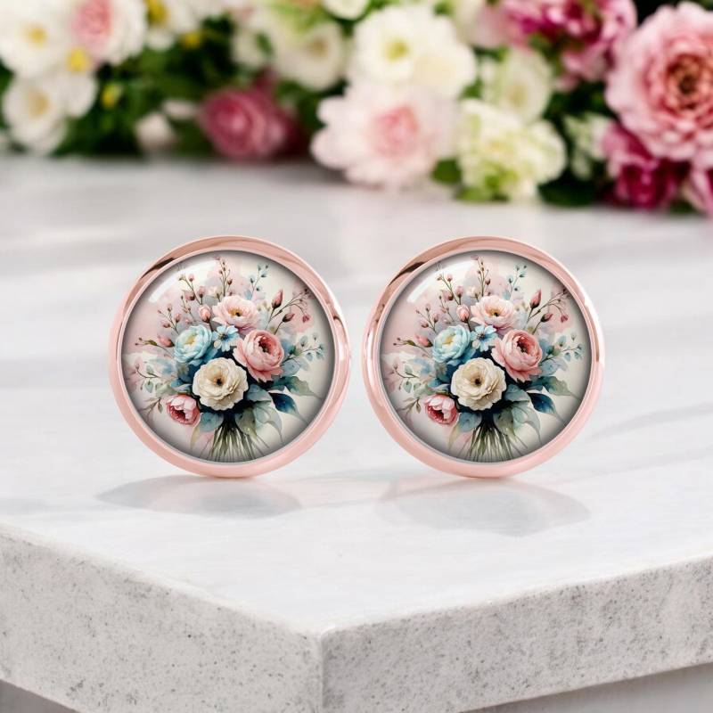 Runde Ohrstecker Blumen Roségold von Sweetlittlelove24