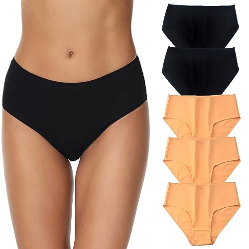 Sweetneed chida yi Bauchweg Unterhosen Damen Baumwolle Nahtlose Unterwäsche Damen Bequeme Hipster Panties Damen Slip mit mittlerer Taille 5er Pack von Sweetneed chida yi