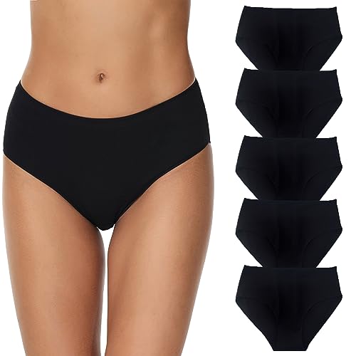 Sweetneed chida yi Bauchweg Unterhosen Damen Baumwolle Nahtlose Unterwäsche Damen Bequeme Hipster Panties Damen Slip mit mittlerer Taille 5er Pack von Sweetneed chida yi