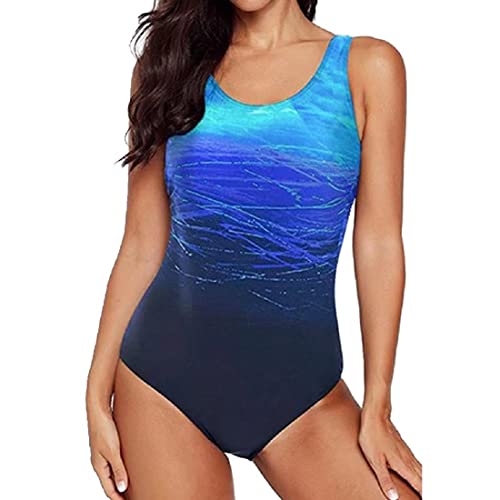 Sweetneed chida yi Damen Badeanzug Sport Bademode Damen Bauchweg Einteiliger Badeanzug Sexy Push Up Badeanzüge Damen Swim Suit Monokini Damen Strandmode Damen Sommer (Blau,M) von Sweetneed chida yi