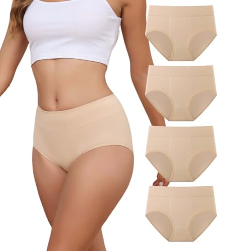 Sweetneed chida yi Unterhosen Damen Baumwolle Hohe Taille 4er Pack - Nahtlose Atmungsaktive Hipster Slip - Weiche Bequeme Baumwollunterwäsche für Frauen von Sweetneed chida yi