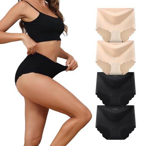Sweetneed chida yi Unterhosen Damen Nahtlose Slips Seamless Unterwäsche Frauen Hohe Taille Panties No Show Hipster Panty Mehrpack 4Er Pack Atmungsaktiv Damenunterwäsche Schlüpfer Weich Höschen Bikinis von Sweetneed chida yi