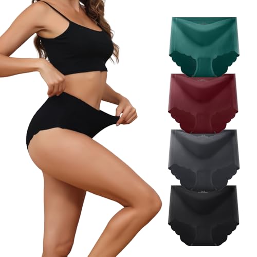 Sweetneed chida yi Unterhosen Damen Nahtlose Slips Seamless Unterwäsche Frauen Hohe Taille Panties No Show Hipster Panty Mehrpack 4Er Pack Atmungsaktiv Damenunterwäsche Schlüpfer Weich Höschen Bikinis von Sweetneed chida yi