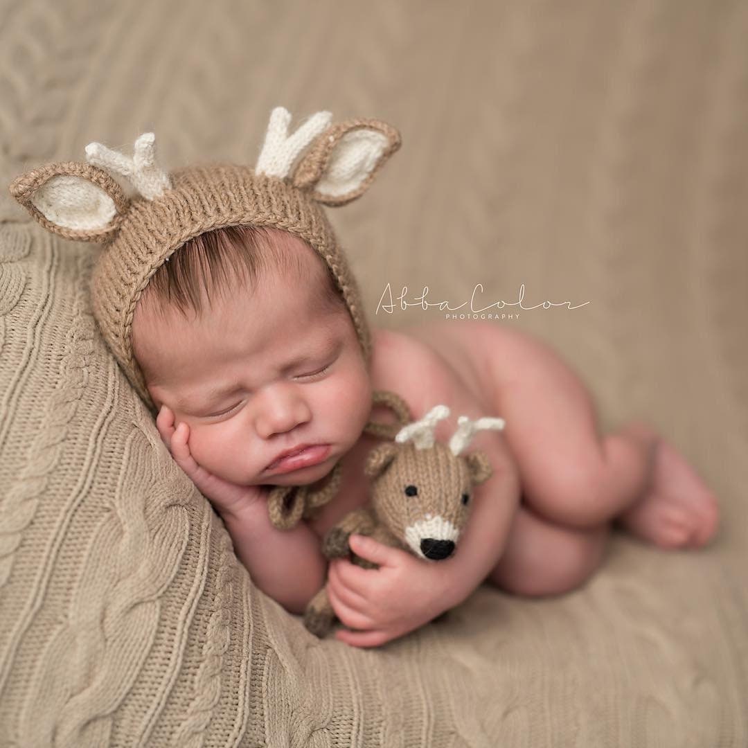 Reh Neugeborenen Fotografie Prop, Die Kleinste Rehkitz Hand Stricken Mütze Und Stoff, Wald Kinderzimmer Thema, Auf Bestellung Gefertigt, Größe von Sweetpeahatsandmore