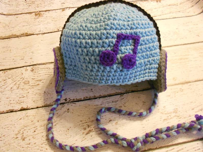 Gehäkelte Kopfhörer Mütze Für Erwachsene - Aqua Und Lila von SweetpeasAlley