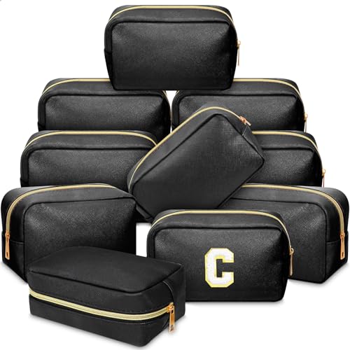 Sweetude 10 Stück adrette Make-up-Tasche, PU-Leder, Kosmetiktasche, Brautjungfer, Geschenk, Hochzeit, Junggesellinnenabschied, Kulturbeutel, DIY, Hautpflege-Tasche für Damen, Schwarz von Sweetude
