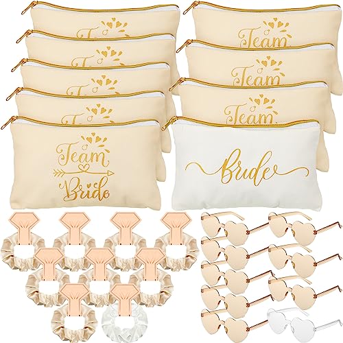 Sweetude 27 Stück Hochzeit Braut Brautjungfer Antrag Geschenk 1 Braut Tasche 8 Team Braut Taschen 9 Braut Scrunchies Haargummis 9 Herzform Sonnenbrillen Vorschlag Hochzeit Party Favor für Frauen, von Sweetude