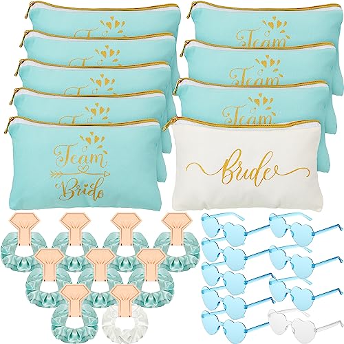 Sweetude 27 Stück Hochzeit Braut Brautjungfer Antrag Geschenk 1 Braut Tasche 8 Team Braut Taschen 9 Braut Scrunchies Haargummis 9 Herzform Sonnenbrillen Vorschlag Hochzeit Party Favor für Frauen, von Sweetude