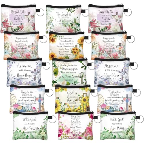 Sweetude 30 Stück Muttertagsgeschenke, christliche kleine Münzgeldbörse, Geschenke, inspirierender Bibelvers, kleine religiöse Münzbörse, Mini-Tasche, Geldbörse, Münztasche mit Reißverschluss, für von Sweetude