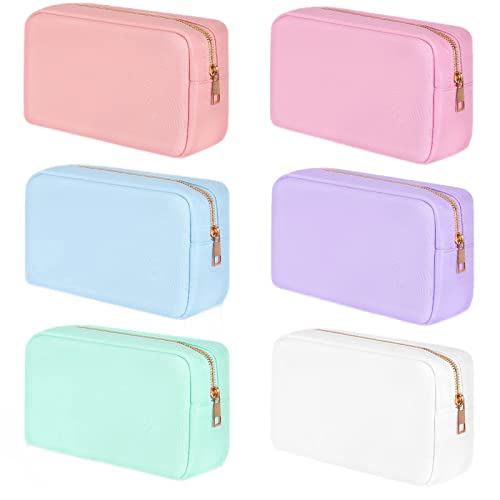 Sweetude 6 Stück Beutel Nylon Make-up Tasche Reise Kleine Geldbörse Organizer Kulturbeutel Tiny Pouch Kosmetiktaschen Mehrfarbig Make-up Organizer Kosmetik Reißverschluss Taschen Münzbörse Frauen Mädchen Teenager Kinder, Weiß, Blau, Mintgrün, Hellrosa, Dunkelrosa, Violett, XL von Sweetude