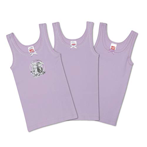 Sweety 3er Set Unterhemden Mädchen Feinripp Gr. 104 aus 100% Baumwolle I Tank Top für Mädchen mit Katzenmotiv I Kinder Unterwäsche Mädchen I Mädchen Shirt mit Breiten Trägern I Lupinie Lila von Sweety