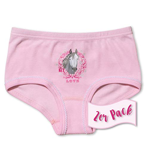 Sweety 2er Set Mädchen Unterwäsche Hipster Feinripp Gr. 140 I Bequemer Mädchen Slip aus 100% Baumwolle mit Pferdemotiv I Kinder Unterwäsche I Unterhosen Mädchen I Girls Underwear I Rosa von Sweety