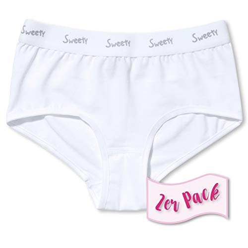 Sweety 2er Set Mädchen Unterwäsche Hipster aus Single Jersey Gr. 128 I Bequemer Mädchen Slip aus Baumwolle I Kinder Unterwäsche Mädchen I Unterhosen Mädchen I Girls Underwear I Weiß von Sweety