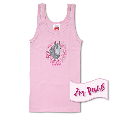 Sweety 2er Set Unterhemden Mädchen aus 100% Baumwolle Gr. 140 I Tank Top für Mädchen mit Pferdemotiv I Kinder Unterwäsche Mädchen I Mädchen Shirt mit Breiten Trägern & Einfassband I Rosa von Sweety