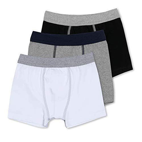Sweety 3er Pack Retro Boxer-Shorts Gr. 128 I Jungen Unterhosen aus Baumwolle & Elasthan mit Weichbund I Hochwertige Unterhosen Kinder I Unterwäsche Jungen I Weiß, Grau Meliert & Schwarz von Sweety