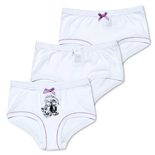 Sweety 3er Set Mädchen Unterwäsche Hipster Feinripp Gr. 116 I Bequemer Mädchen Slip aus 100% Baumwolle mit Katzenmotiv I Kinder Unterwäsche I Unterhosen Mädchen I Girls Underwear I Weiß von Sweety