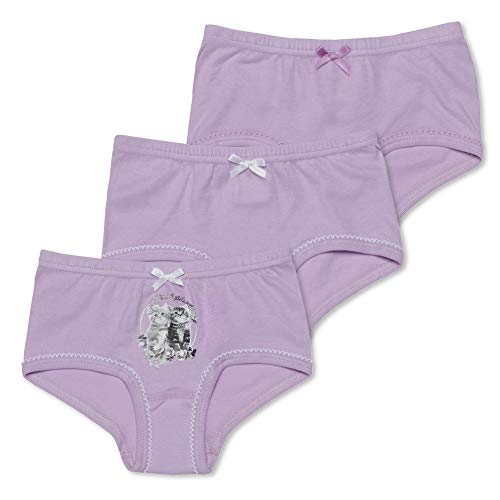 Sweety 3er Set Mädchen Unterwäsche Hipster Feinripp Gr. 128 I Bequemer Mädchen Slip aus 100% Baumwolle mit Katzenmotiv I Kinder Unterwäsche I Unterhosen Mädchen I Girls Underwear I Lupinie Lila von Sweety