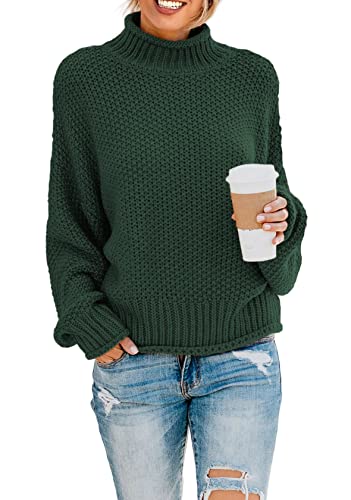 Sweezarmo Eleganter Pullover für Frauen,Lockerer Pullover,Rollkragenpullover,Lässiges einfarbiges Top, M,Mittel,Grün von Sweezarmo