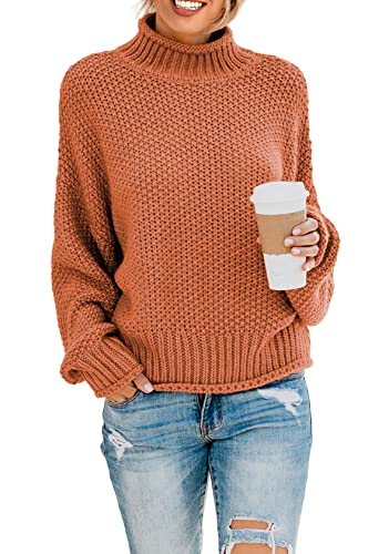 Sweezarmo Eleganter Pullover für Frauen,Lockerer Pullover,Rollkragenpullover,Lässiges einfarbiges Top, M,Mittel,Orange von Sweezarmo