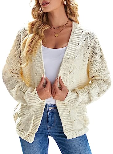 Sweezarmo Damen Elegante lässige Strickjacke solide Farbe überdimensioniert Mode lose Lange Ärmel Jacke L Groß Weiß von Sweezarmo