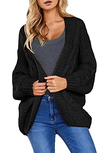 Sweezarmo Damen Elegante lässige Strickjacke solide Farbe überdimensioniert Mode lose Lange Ärmel Jacke S Klein Schwarz von Sweezarmo