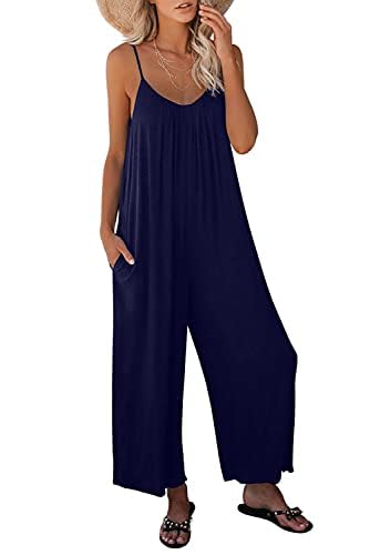 Sweezarmo Damen Sommer Jumpsuit Ärmellos Jumpsuit Träger Jumpsuit Sexy V-Ausschnitt Jumpsuit Sommer Oversize Lose Taschen Jumpsuit L Große Blau von Sweezarmo