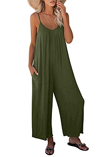 Sweezarmo Damen Sommer Jumpsuit Ärmellos Jumpsuit Träger Jumpsuit Sexy V-Ausschnitt Jumpsuit Sommer Oversize Lose Taschen Jumpsuit L Große Grün von Sweezarmo