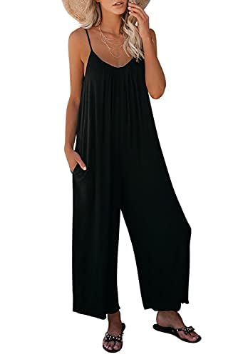 Sweezarmo Damen Sommer Jumpsuit Ärmellos Jumpsuit Träger Jumpsuit Sexy V-Ausschnitt Jumpsuit Sommer Oversize Lose Taschen Jumpsuit M Mittel Schwarz von Sweezarmo