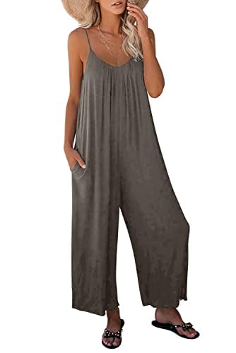 Sweezarmo Damen Sommer Jumpsuit Ärmellos Jumpsuit Träger Jumpsuit Sexy V-Ausschnitt Jumpsuit Sommer Oversize Lose Taschen Jumpsuit XXL XX-Large Grau von Sweezarmo