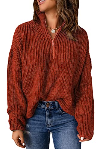 Sweezarmo Damen lässig hohen Hals Zip Langarm weich gestrickt Pullover Top XL X-Large Rot von Sweezarmo